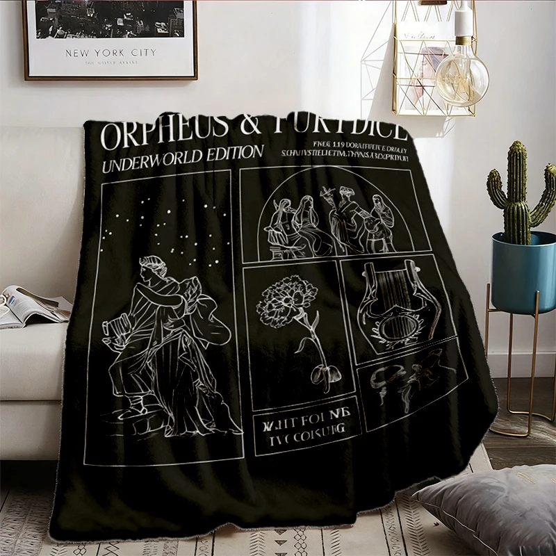 Orpheus Eurydice Words on Back Cozy Blanket Greek Mythology Hades Persephone Underworld Flannel Throw