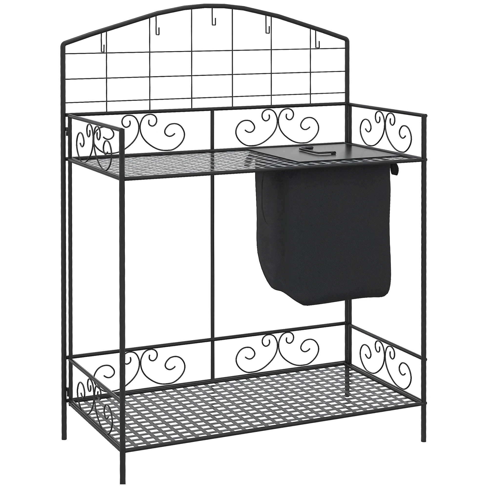 Outdoor Folding Potting Bench Table Metal Garden Planting Workstation w/ Bag