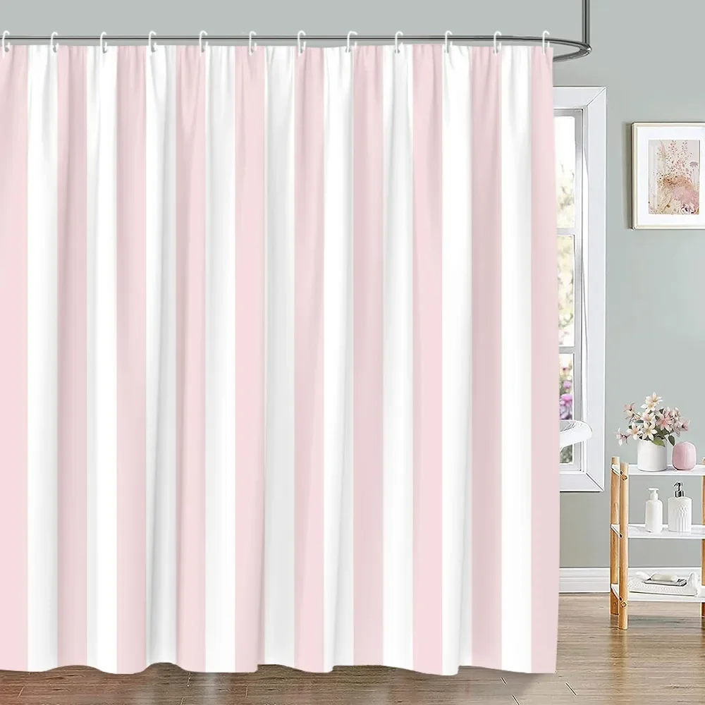 Pink Geometric Shower Curtain Minimalist Stripe Leopard Texture Creative Square Plaid Polyester Fabric Bathroom Decor Curtain