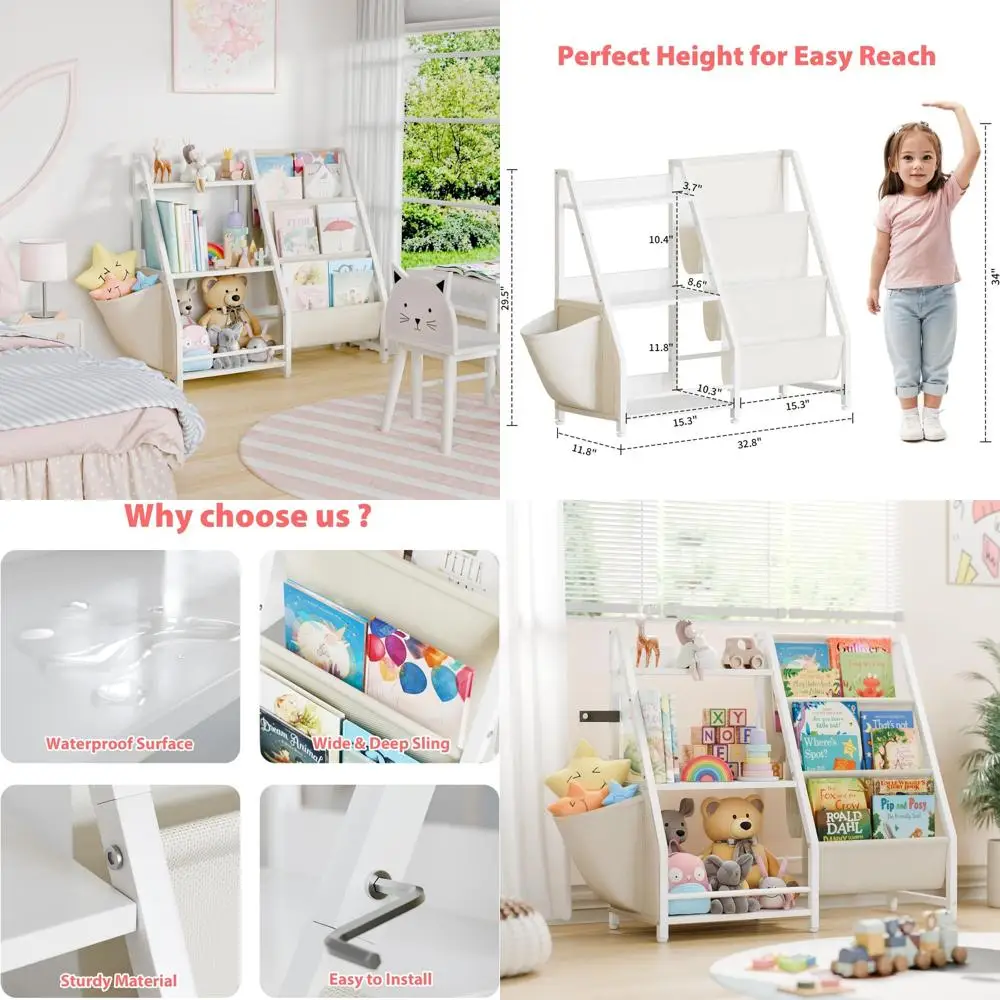 

3-Tier Children's Book and Toy Storage Shelf, Montessori-Style, White