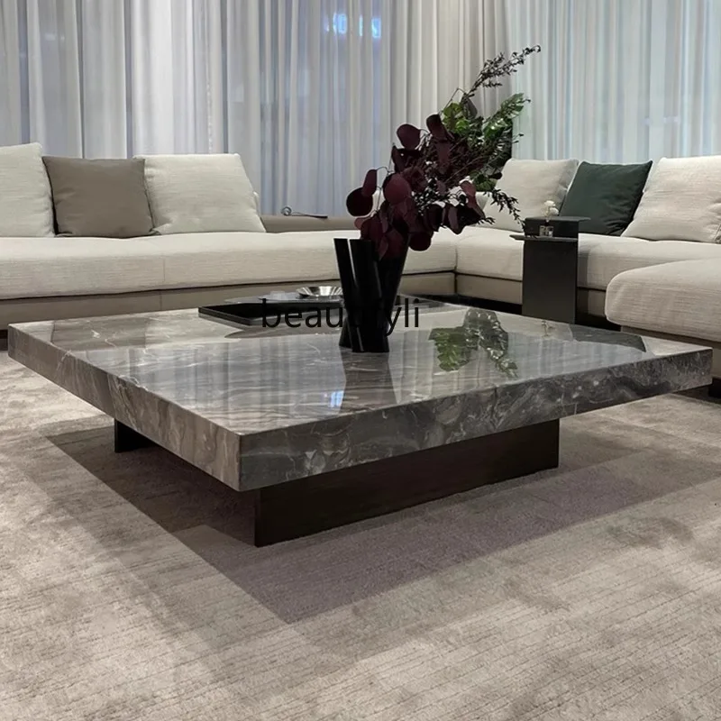 Imported Venetian brown natural marble coffee table Living room Italian suspended luxury stone coffee table