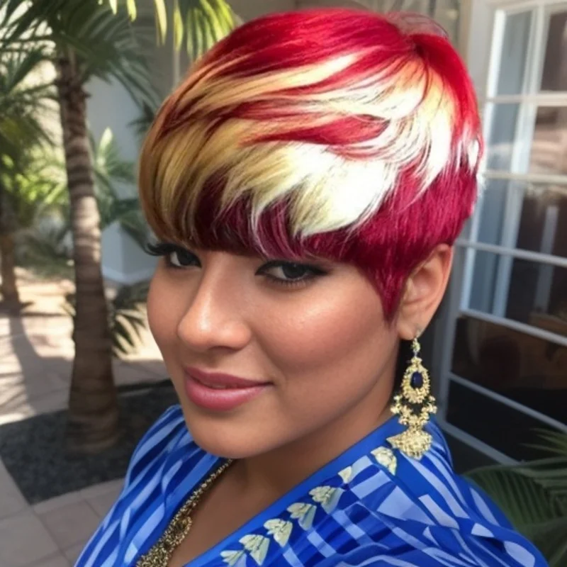 99J/613 금발 색상 짧은 레이어드 픽시컷 전체 머신메이드 가발