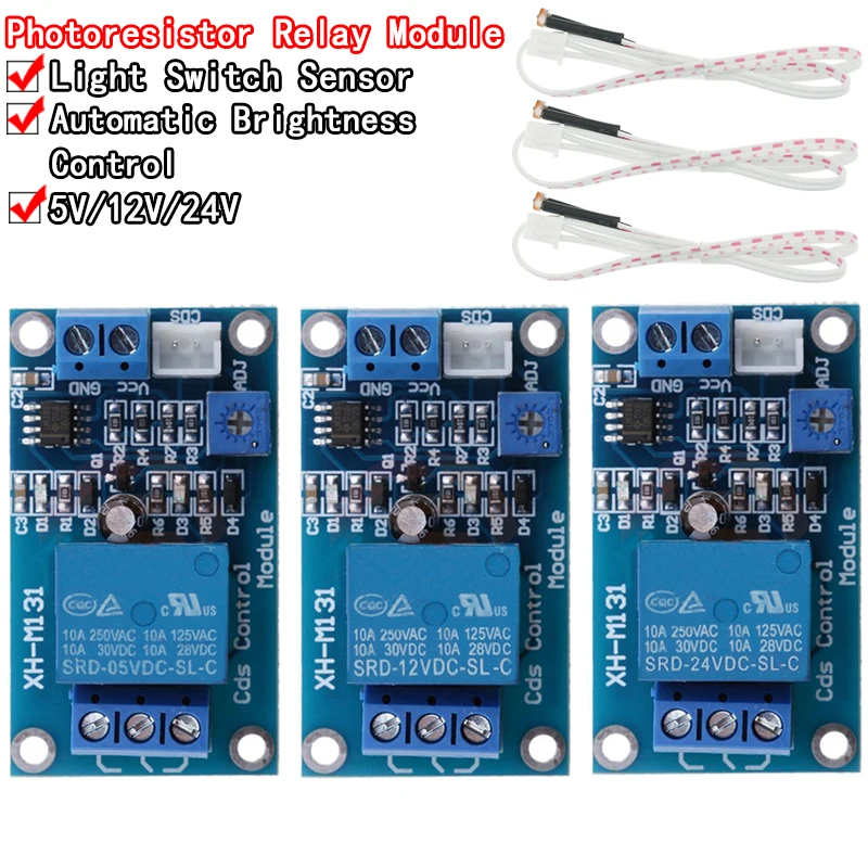 %XH-M131 DC 5V 12V 24V 10A Light Control Switch Photoresistor Relay Module Detection Sensor brightness Automatic Control Module