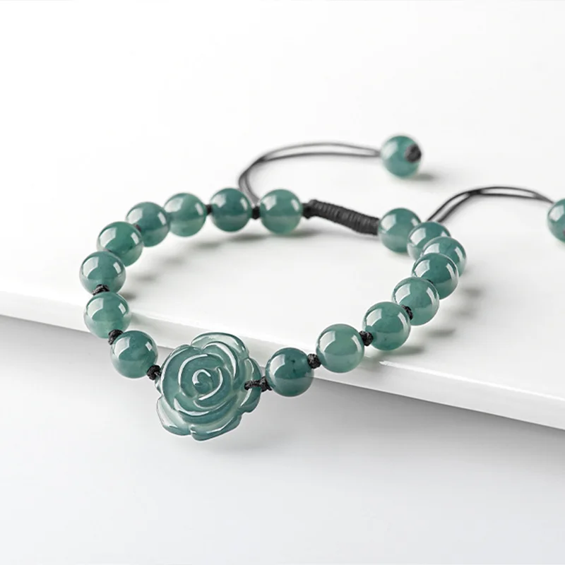 

High Quality Hand Woven Beads Bracelets Natural A Goods Jade Blue Water Rose Bracelet Holiday Memorial Gift Choice