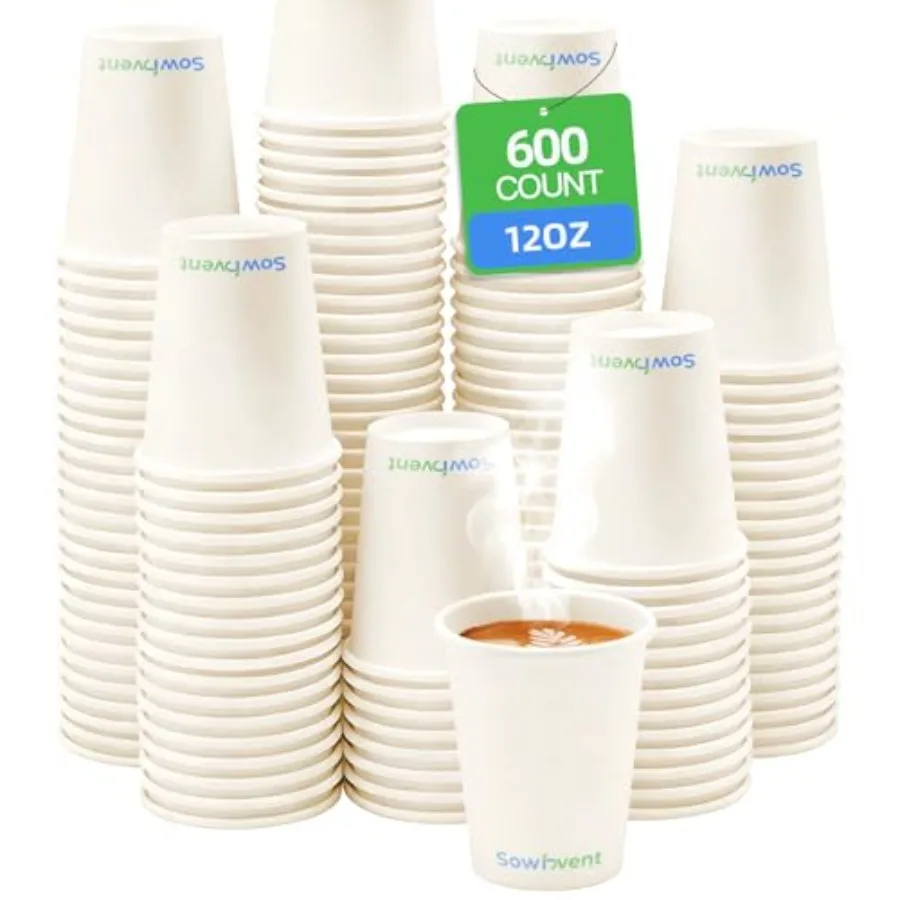 

12 oz 600 Count Disposable Coffee Cups, White Hot/Cold Beverage Drinking Cup for Water Iced Juice or Tea, Office Home Travel