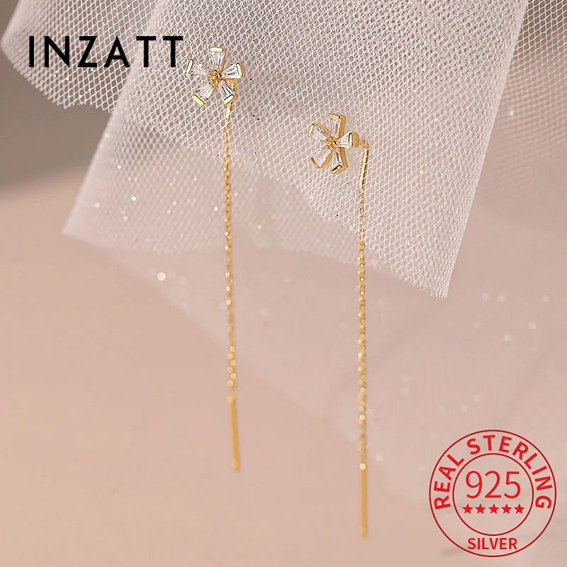 Inzatt real 925 prata esterlina zircon flor chique brincos para moda feminina bonito jóias finas acessórios minimalistas