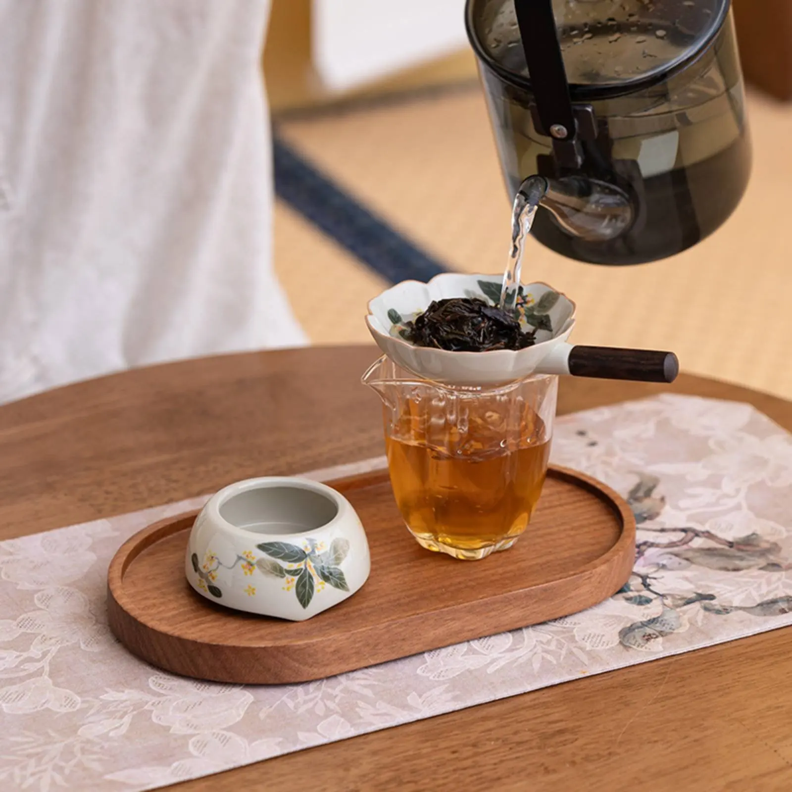 

Wood Handle Tea Strainer Fine Holes Ceramic Tea Strainer Kitchenware Easy to Clean