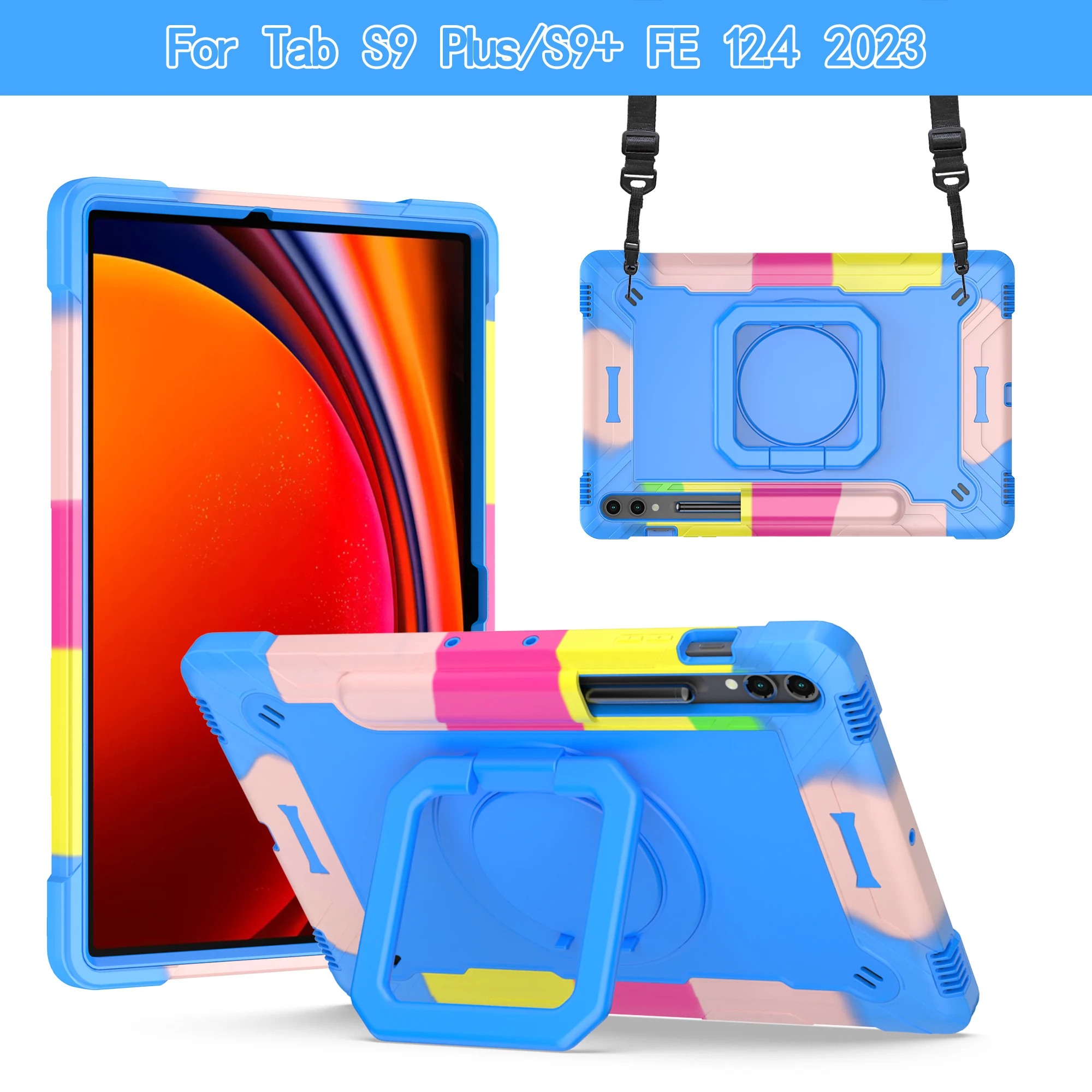 Imagem -05 - Shell à Prova de Choque para Samsung Tablet 360 Suporte Giratório Tablet Cover Tab s6 Lite s7 s8 s9 Plus s9 fe Galaxy a7 a8 a9 Plus