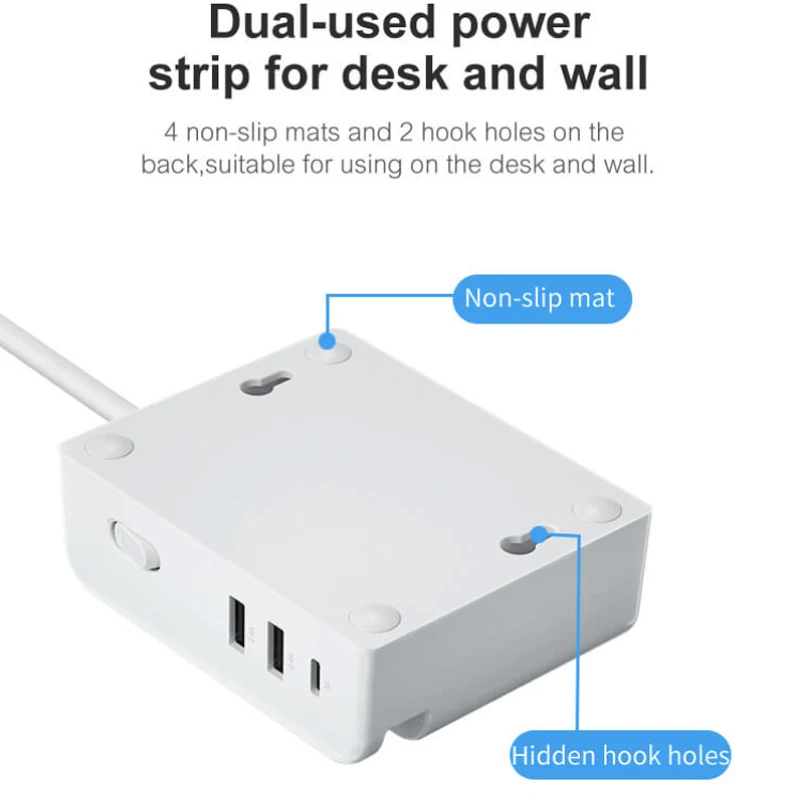 EU Power Strip Desktop Sockets With 2EU Power Outlet 2 USB A  1 USB C PD Outlet Extension Socket For Home Office Use With Switch