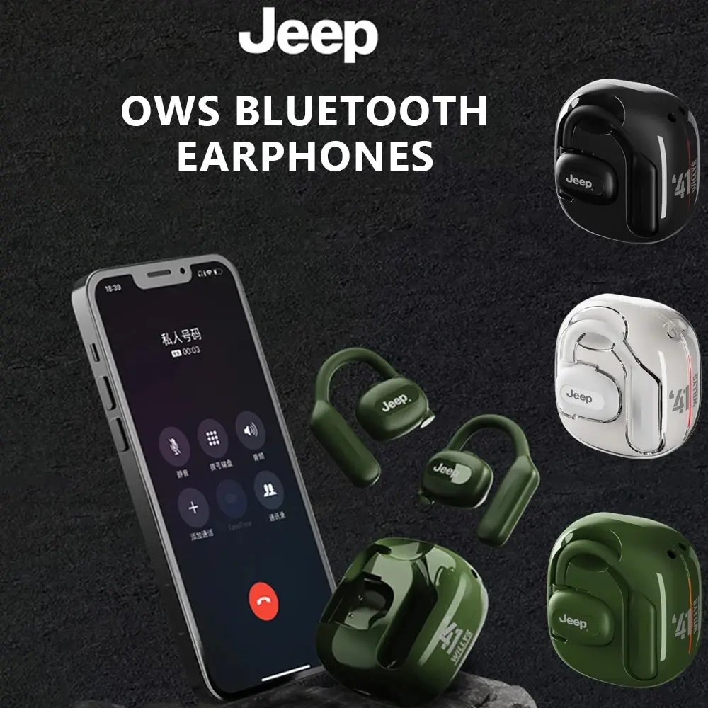 JEEP OWS Wireless Headphones Bluetooth 5.3 Open Ear Sport Noise Reduction HiFi Stereo IPX5 Earphones Low Latency Earbuds