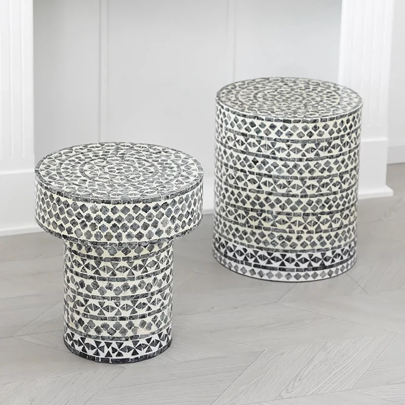 Luxury Shell Tea Table, Cylindrical Combination Coffee table, Creative Storage Desk, Living Room Side Table, Nordic Furniture