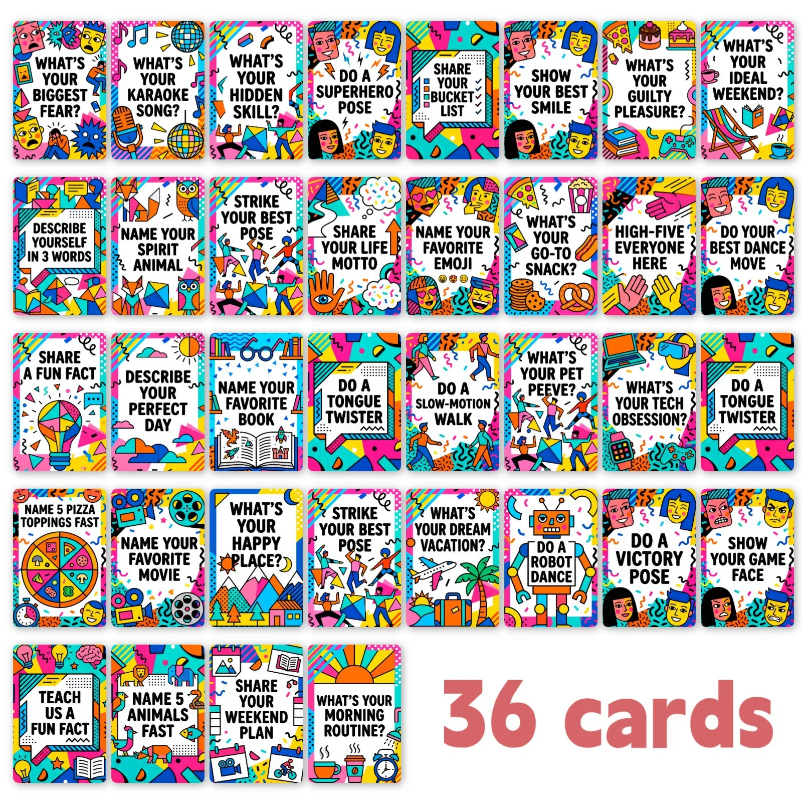 36pcs Pop Art Style Icebreaker Question Cards English Parent-child Interactive Game Cards Fun Party Gathering Conversation Cards
