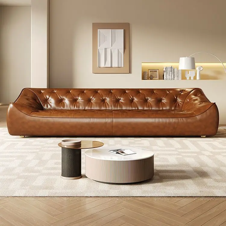 

Customizable bean bag sofa American retro oil wax leather living room antique three straight row small apartment first layer
