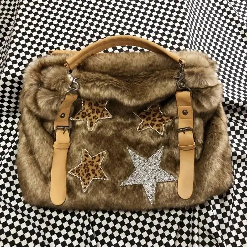 Vintage Y2k Aesthetic Streetwear Women's Handbags Korean Trendy Casual Crossbody Bag Fluffy Cross Dia Shoulder Bags Female