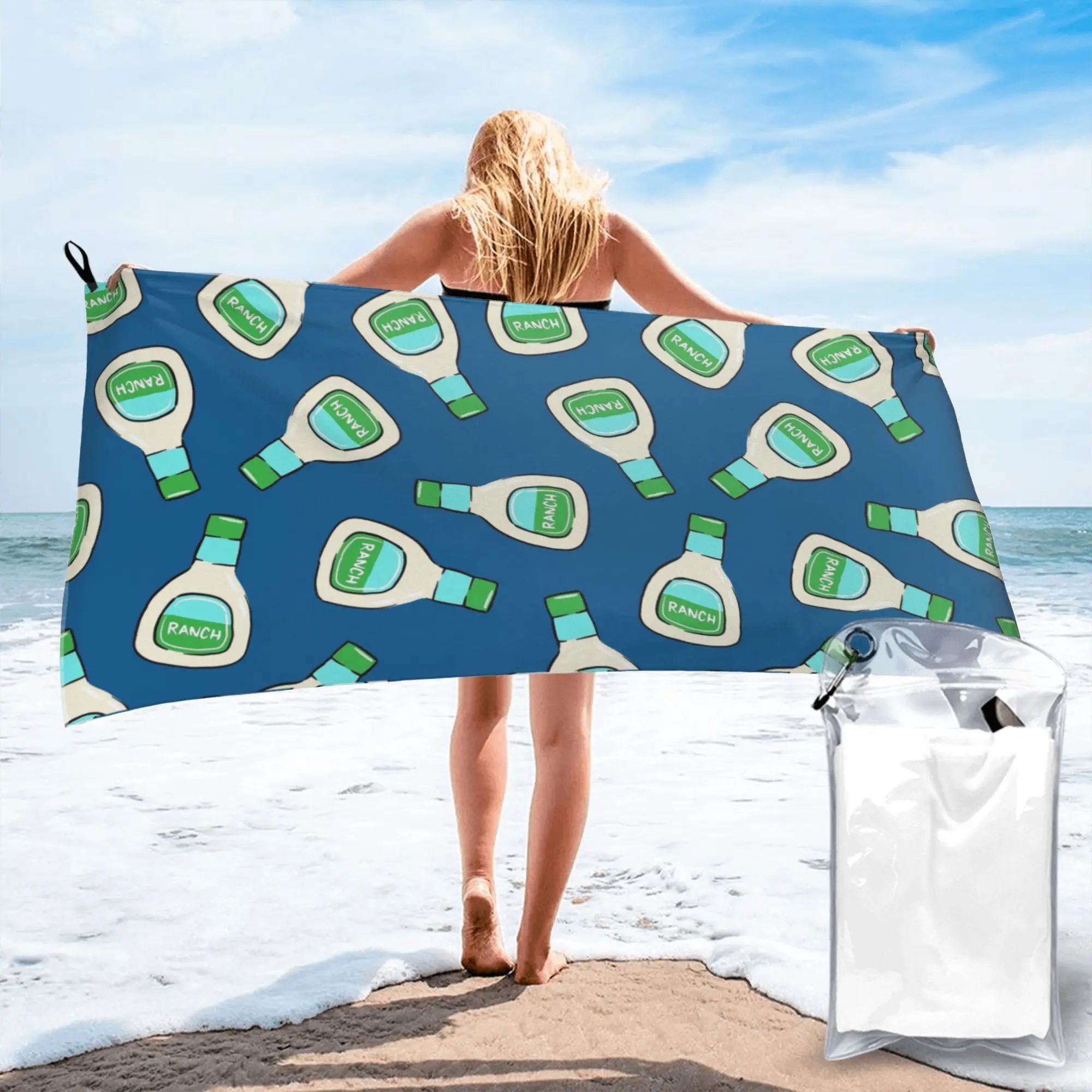 Ranch - salad dressing bottle (blue) Beach Towel Soft Microfiber Quick Dry Absorbent Quick Towels For Swimming