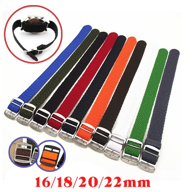 Perlon Woven Nylon Watch Band Soft Fabric Sport Bracelet Silver Black Stainless Steel Buckle Strap 16mm 18mm 20mm 22mm Universal