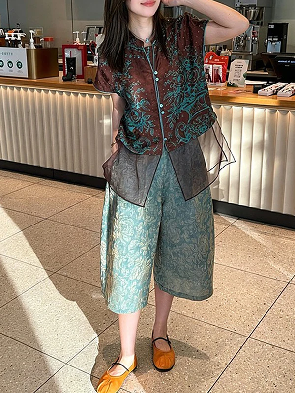 Summer 2026 New Fashionable Ladies' Set High Waist Wide Leg Pants Short Sleeve Shirt Slimming Effect Two Piece Set Traditiona...