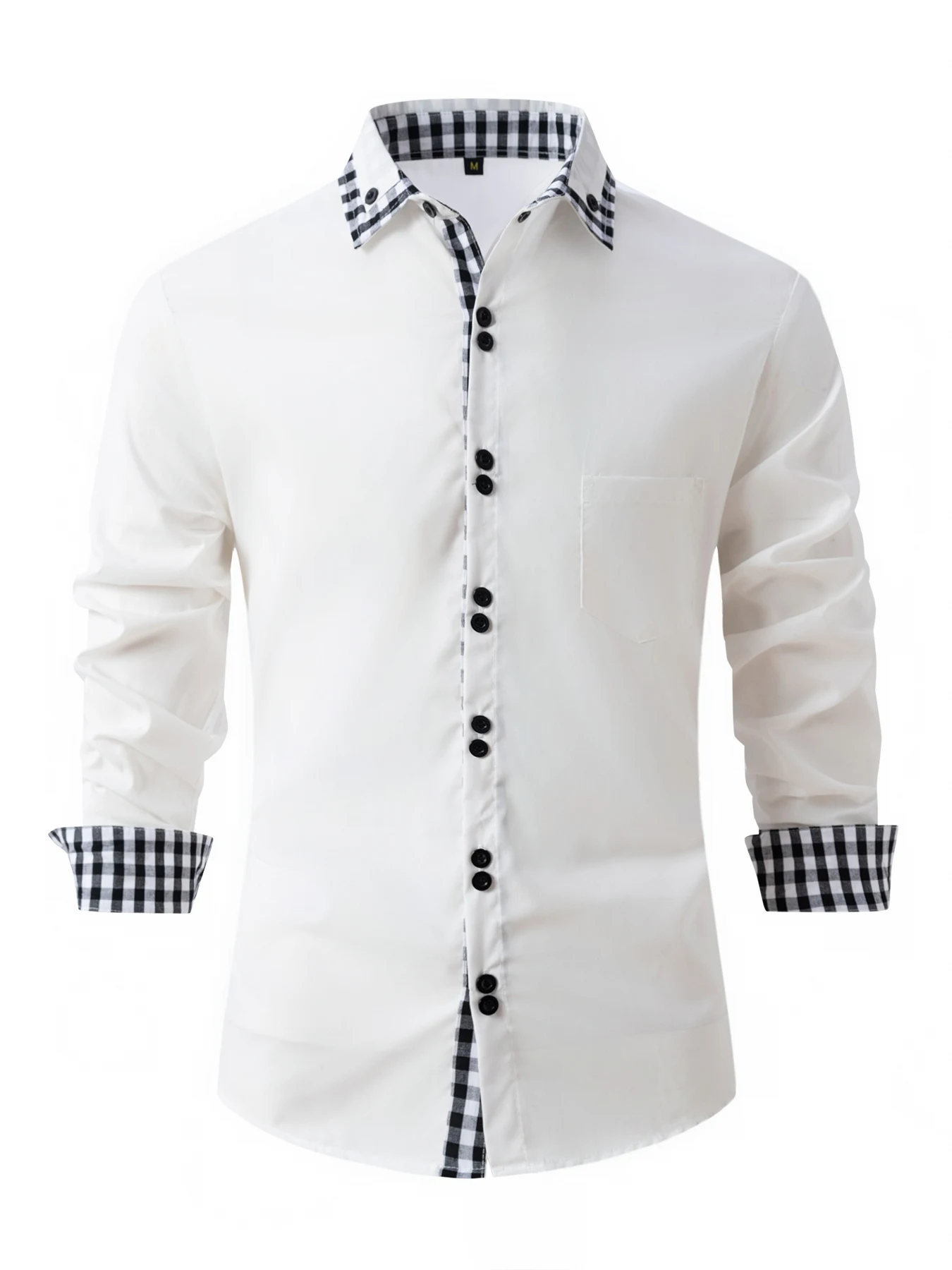 цена 2024 New Plaid Button Turn-Down Collar  Mens Dress Shirt Male Long Sleeve Slim Fit Business Casual Work Top