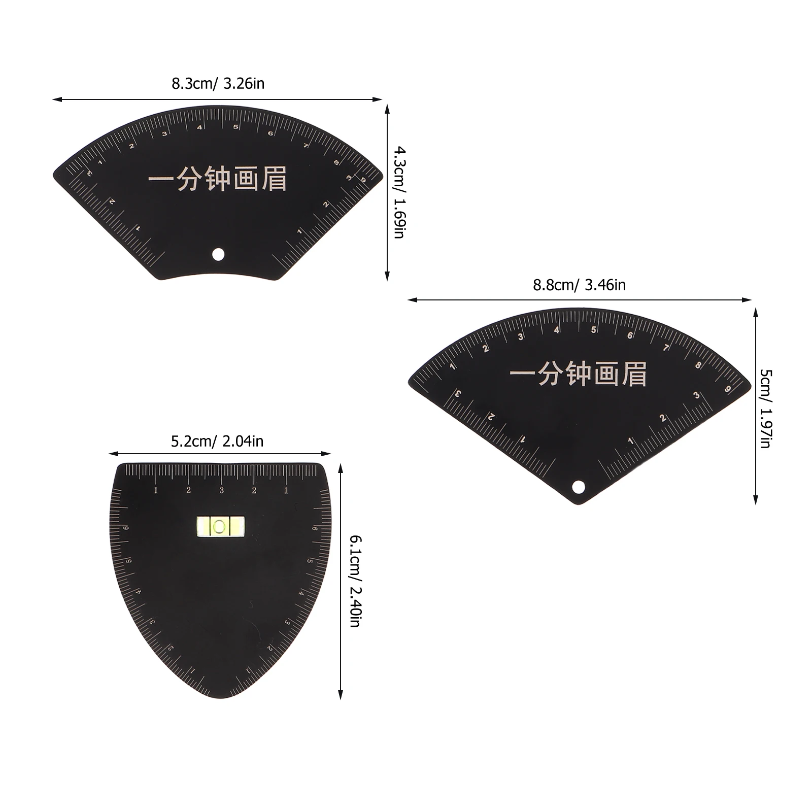 Outils 3 pièces: Kit de pochoirs demi-ventilateur réutilisable en forme de V pour une mise en forme précise des sourcils, outil de règle de mesure Portable