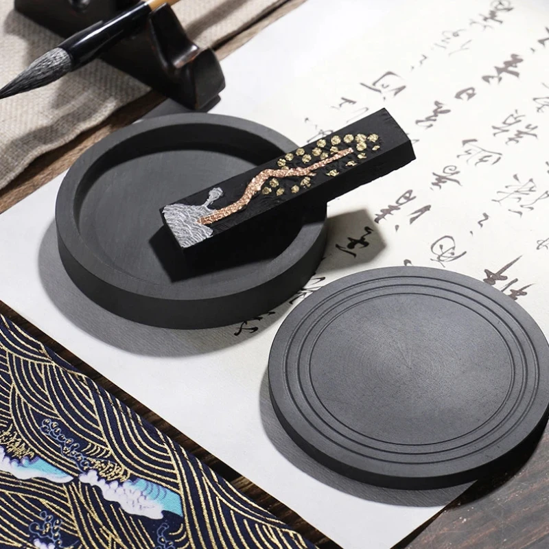Multifunctional Natural Raw Stone Inkstone With Lid Anti Drying Ink Grinding Plate Traditional Chinese Calligraphy Art Supply