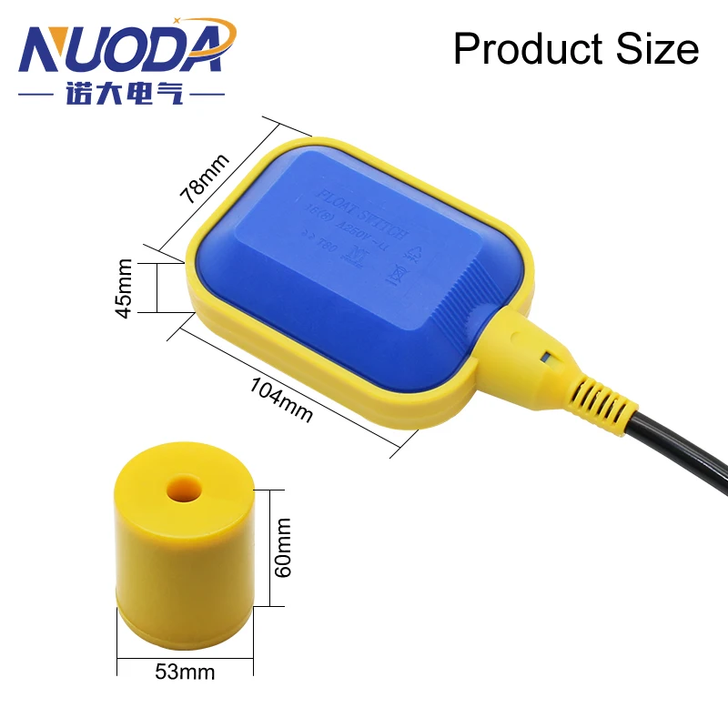 NUODA-Controlador Interruptor de flotador Interruptores de líquido, Interruptor de flotador de fluido líquido, Sensor de contactor, 2m, 3M, 4M, 5m,