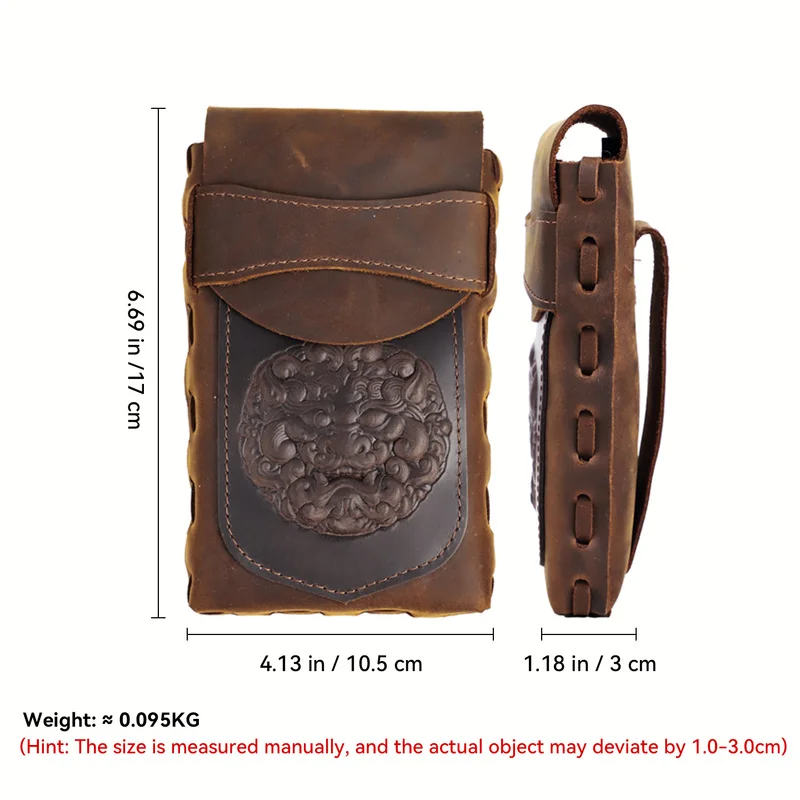 Genuine Leather Men'S Waist Bag Casual Belt Pouch Double Phone Case Crazy Horse Jockey Fanny Pack Vintage Motorcycle Bags