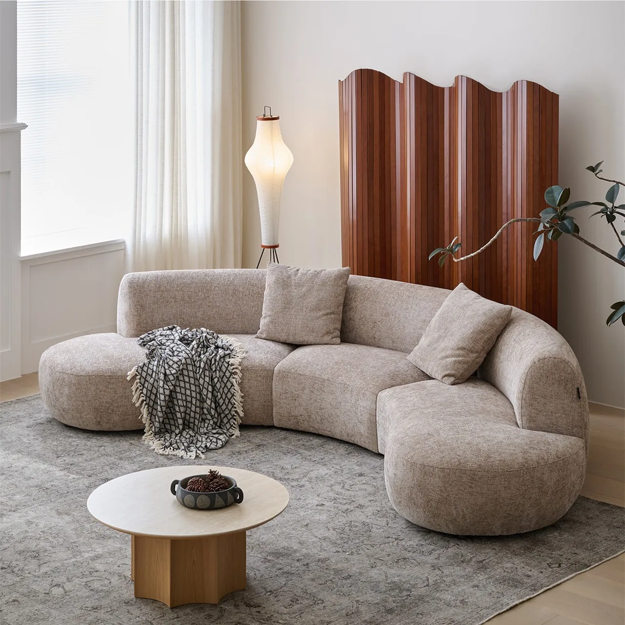 

Sofa Home Living Room Villa Large Flat Layer Wabi **** Wind Three-person Curved Semicircular Fabric Module Sofa