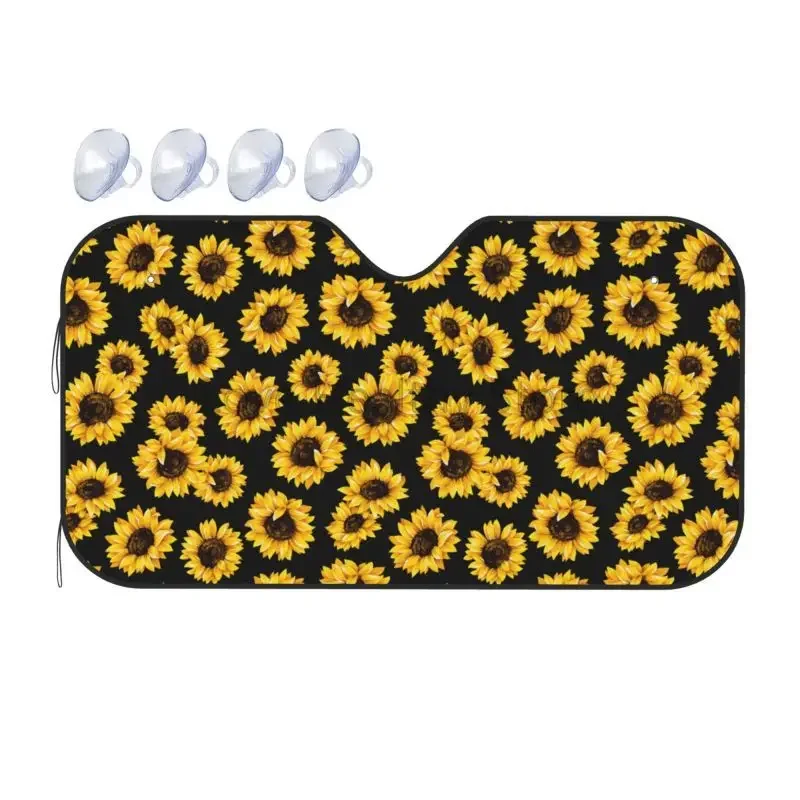 

Sunflower Black Pattern Car Windshield Sunshade Blocks Sun Visor Protector Foldable Sun Shield Keep Your Vehicle Cool