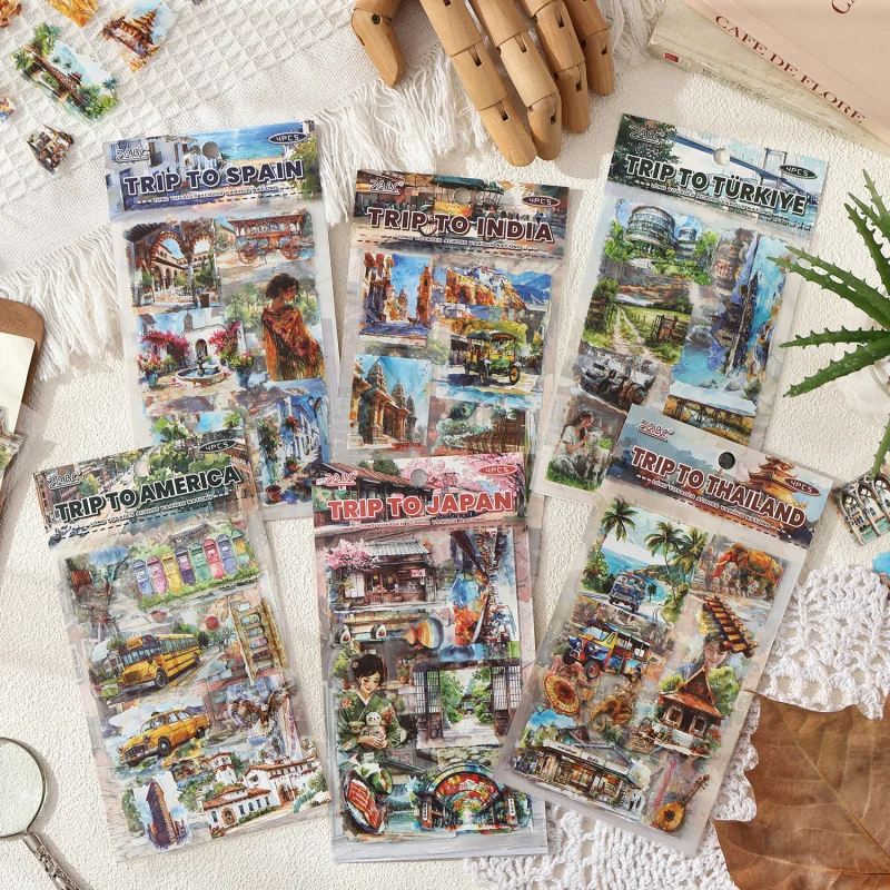 4pcs/lot World-Famous Building Scenery Sticker Pack Waterproof Vinyl For Laptop Phone Case Travel Journal