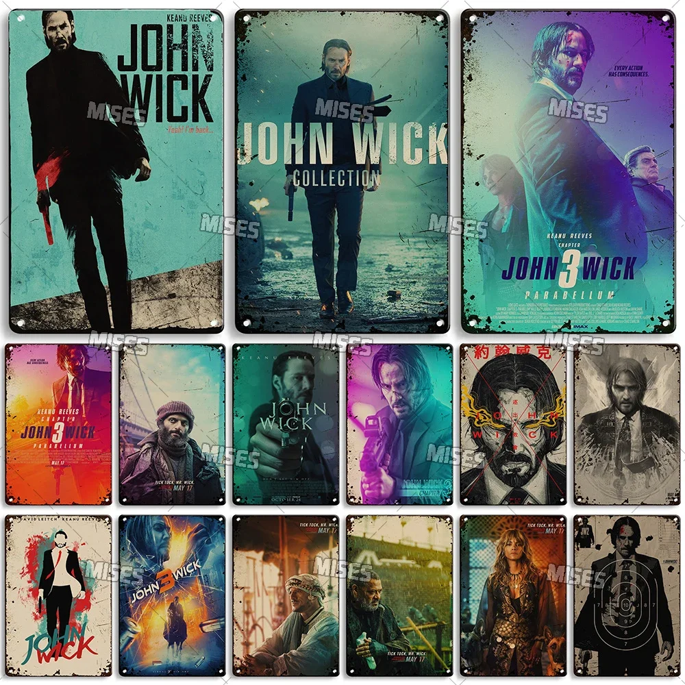 MISES American Thriller Crime Movie John Wick Metal Plaque Rusty Metal Poster Pub Garage Cafe Metal Sign Classic Wall Decor