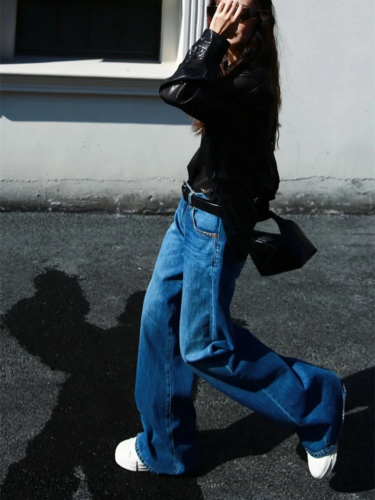 

Джинсы FANNIU Early Spring Fashion Icon: синие, выбеленные, из хлопка, прямого кроя, повседневные, с завышенной талией