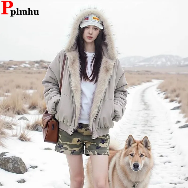 Faux Fur Collar Hooded Cotton Padded Coats Thick Warm Casual Parkas Casaco Loose Fashion Abrigo Korea Snow Wear Women Chaquetas