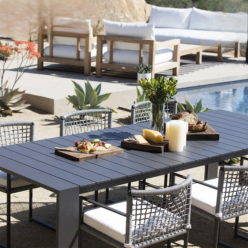 

Outdoor aluminum alloy tables and chairs courtyard villa open-air waterproof large dining table outdoor garden terrace rattan