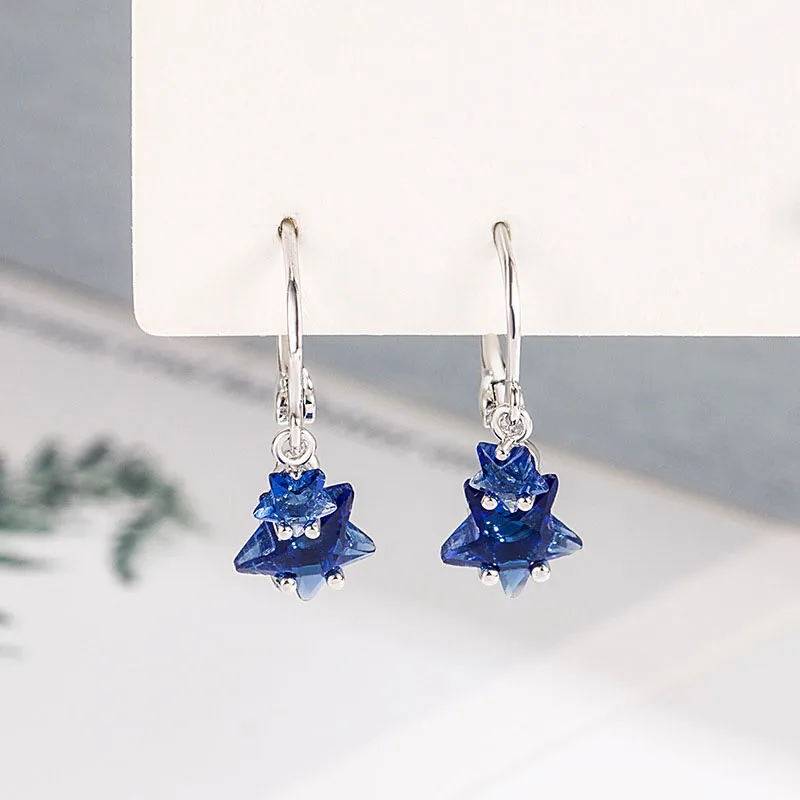 KOFSAC Fashion Blue Stars Hoop Earrings For Women 925 Silver Earring Jewelry Cute Girl Valentine\'s Day Accessories Gifts