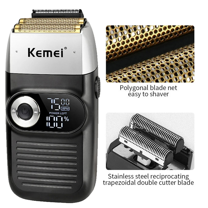Kemei Electric Shaver Man Razor Electric Beard Trimmer USB Rechargeable LCD Display Shaving Machine Hair Trimmer for Men KM-2026