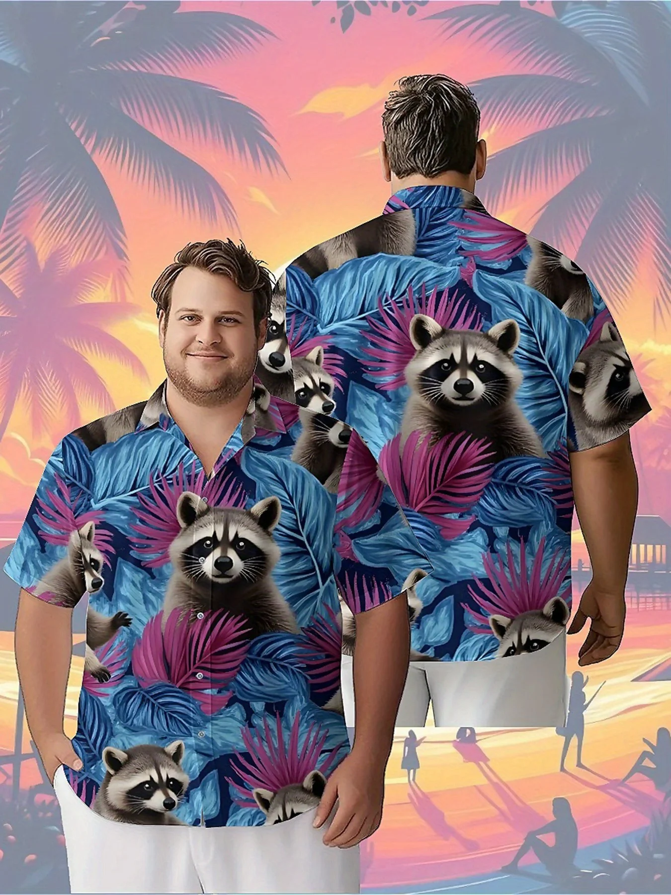

Men's Plus Size Hawaiian Shirts Tropical Jungle Raccoon Print Pattern, Unisex Aloha Shirts,New in Summer Tops Tee,streetwear