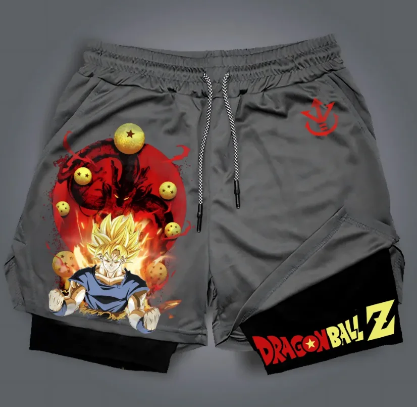 شورت مطبوع بطبقات مزدوجة من Dragon Ball، سراويل GOKU الأمريكية الرياضية، مريحة وعصرية للرجال فضفاضة وقابلة للتنفس #3