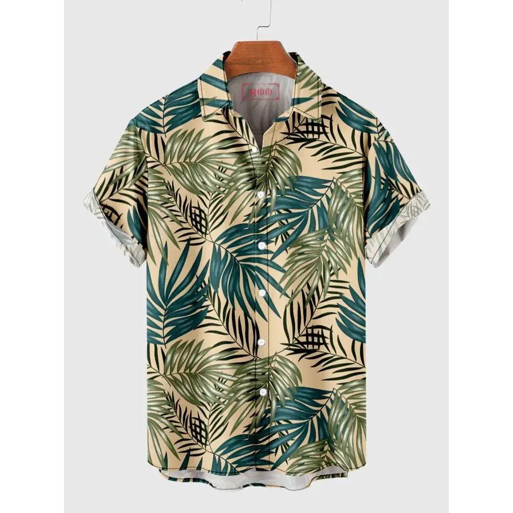 

Men's Hawaiian Plant Print Shirts Vacation Vintage Leaf Fashion Summer Button Shirt Beach Casual Lapel