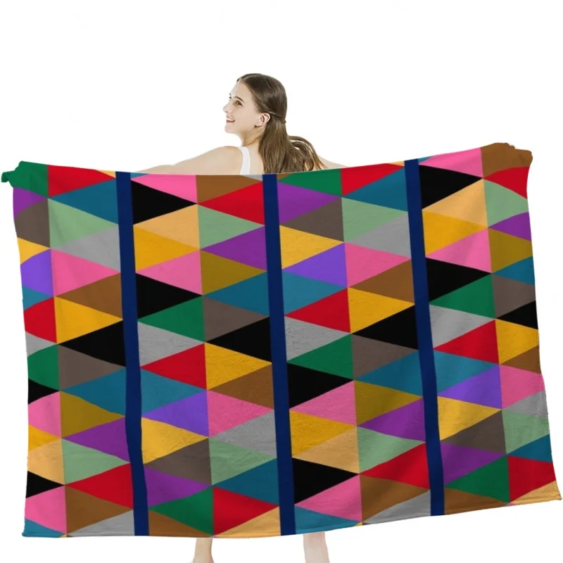 Geometric Bright Multi Colour Pattern Throw Blankets Soft Velvet Blanket Camping Bedding Blanket Cold Cinema or Travel