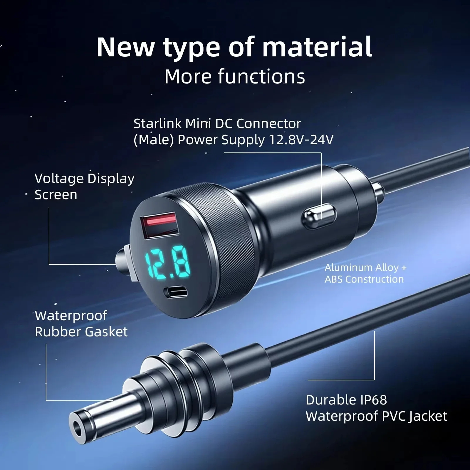 für Starlink Mini 3-in-1 Autoladegerät und DC-Stromkabel mit Zigarettenanzünderadapter, 12V-24V Digitalanzeige Autoadapter – Detail 8