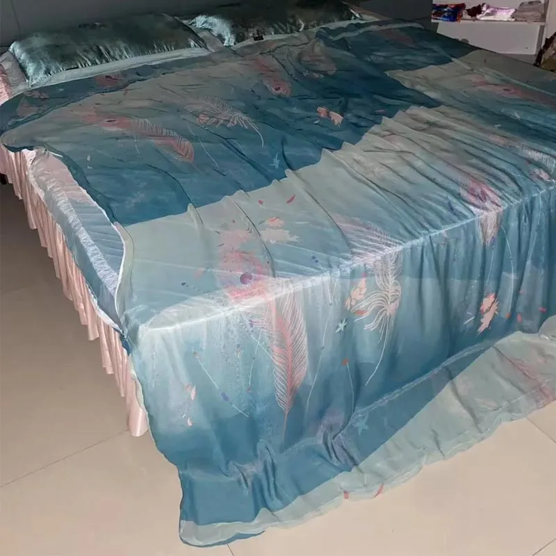 Floral Gloss Ultra-thin Sheer Silk Quilt Cover Soft Silky Touch Zipper Couple Comforter Large Size Single Duvet Cover 2.4m * 2m