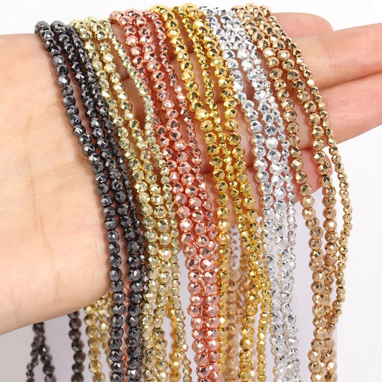 2mm 3mm Faceted Glass Beads Golden Slivery Loose Spacer Round Tiny Waist Beads For Diy Jewelry Making Handmade Bracelet Earring