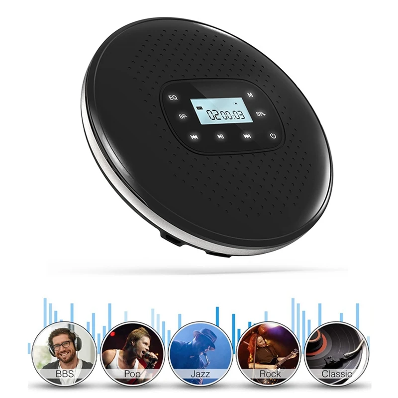 

Портативный CD перезаряжаемый интеллектуальный сенсорный экран CD-плеер с цифровым дисплеем, стереодинамик для студентов, черный-A22U