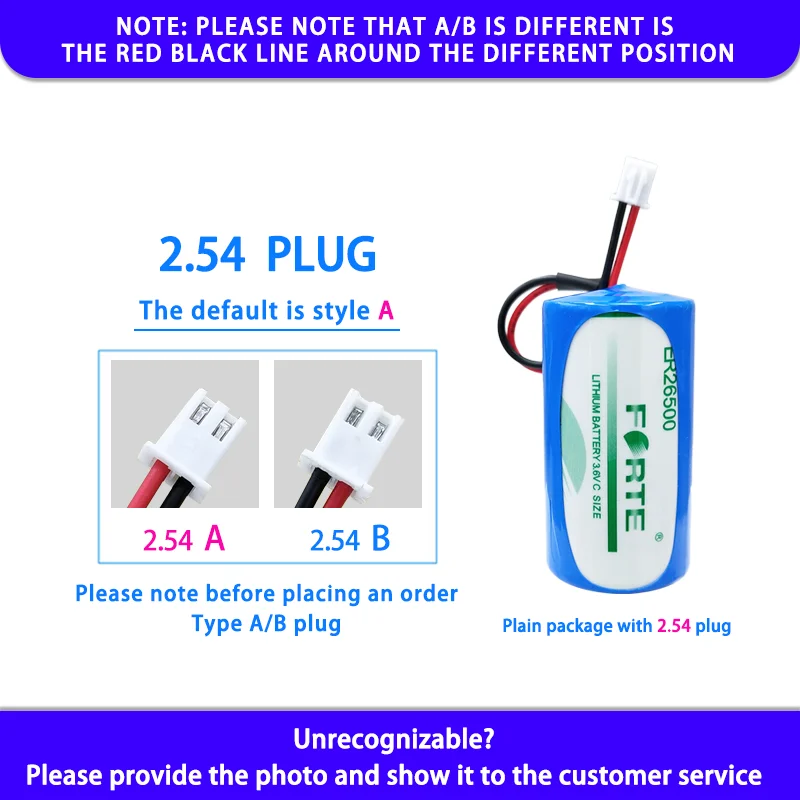 Forte ER26500 C Add XH2.54 Plug 3.6V Disposable Lithium Battery Smart Water Meter PLC Gas Meter Flow Meter IoT Non-rechargeable