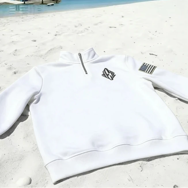 

Y2K New Casual White Quarterzip Pullover Hoodie Stand Collar Embroidery Daily Trendy Sweatshirt Unisex Oversized Tops