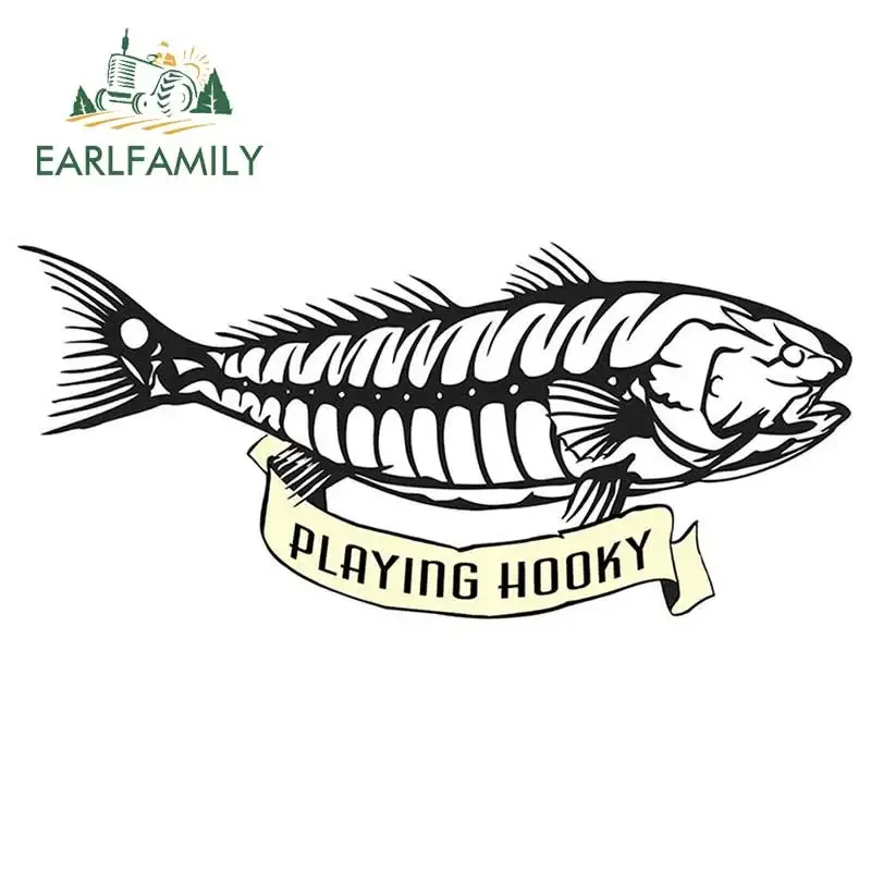 EARLFAMILY 13cm x 5.8cm Car Stickers Playing Hooky Red Fish Bones Vinyl Decal Car Truck Boat RV Waterproof Car Styling Graphic