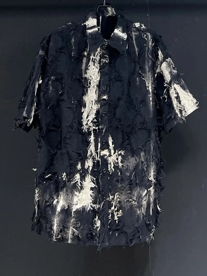 2025 Summer New Men's Shirt Personality Tie-Dye Design Lapel Single-breasted Short Sleeve Tops Loose Casual Clothes CFT56