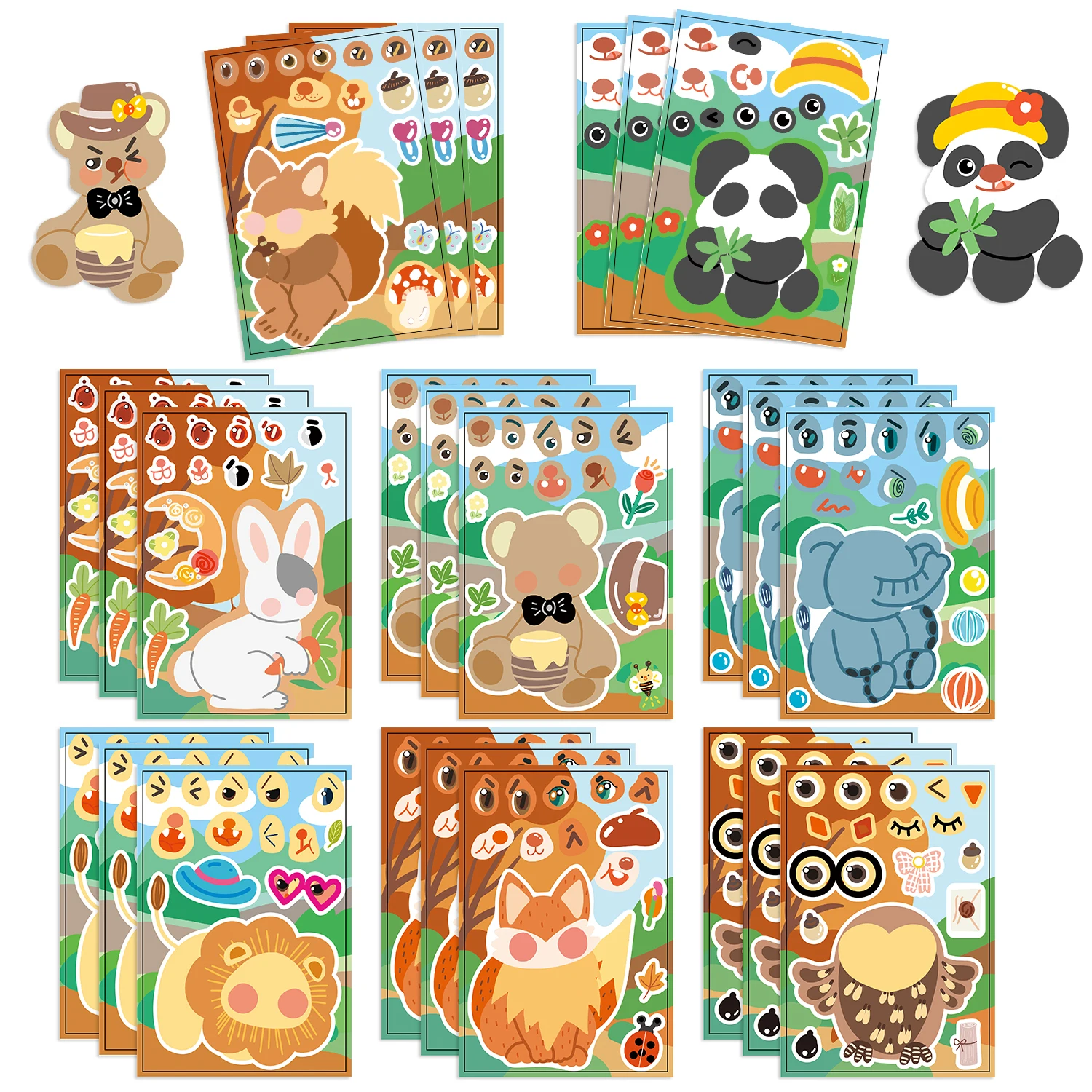 8/16/32pcs Children DIY Puzzle Sticker Forest Animal Make a Face Assemble Stickers Kids Toys Boys Girls Gifts﻿