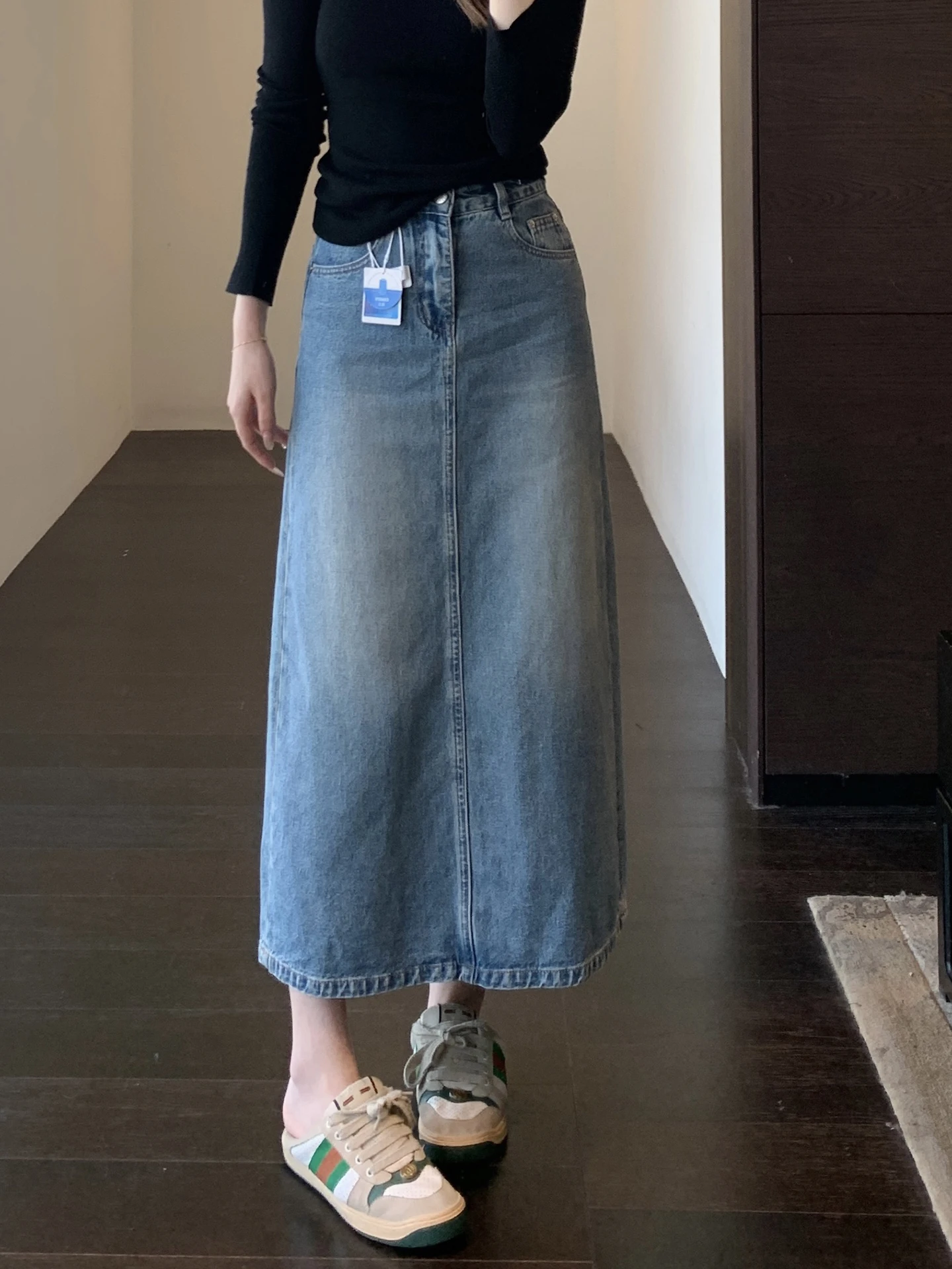 

High Waist A-Line Long Slit Denim Skirt Women's Spring Summer New Sle Simple Design ket Detail Ci Commute Casual Wear
