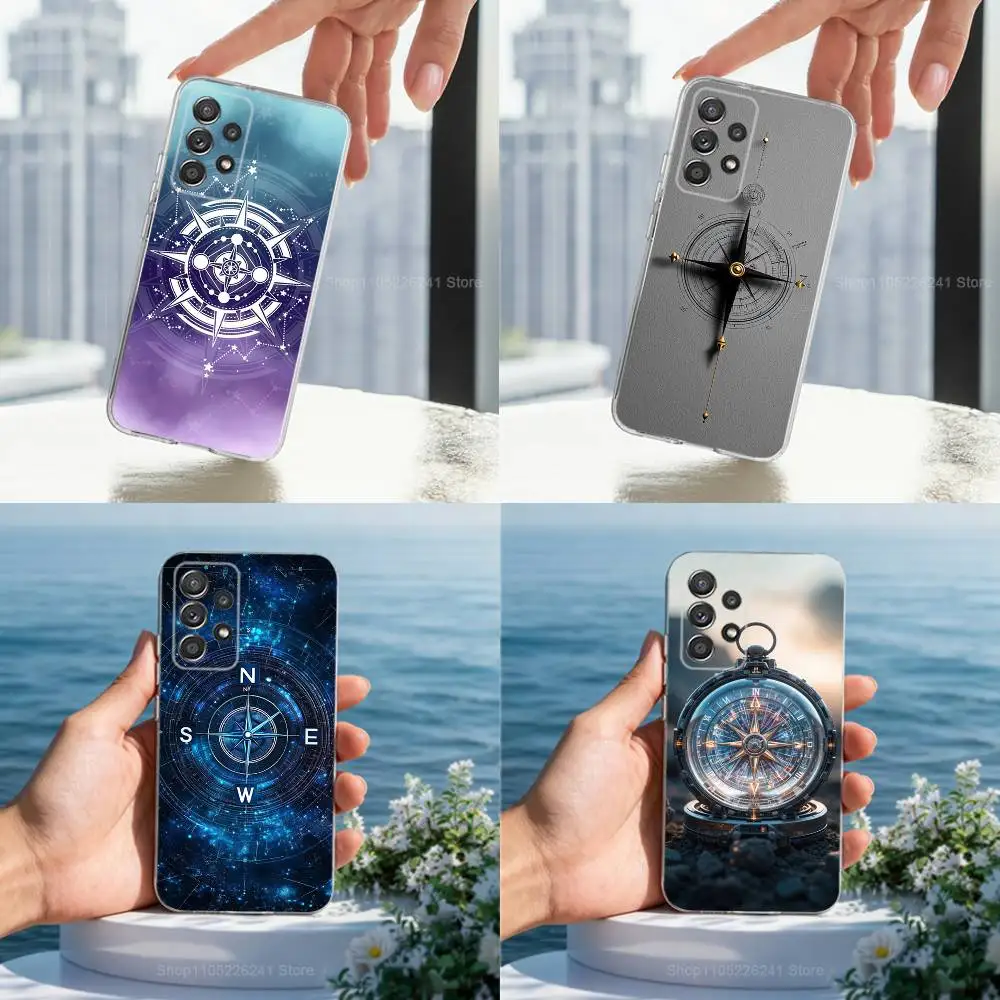 

Cool Art Compass For Samsung A30,71,51,S9,10,20,Ultra,S22,23,21,PIus,FE,Lite,Transparent, Silicone Case